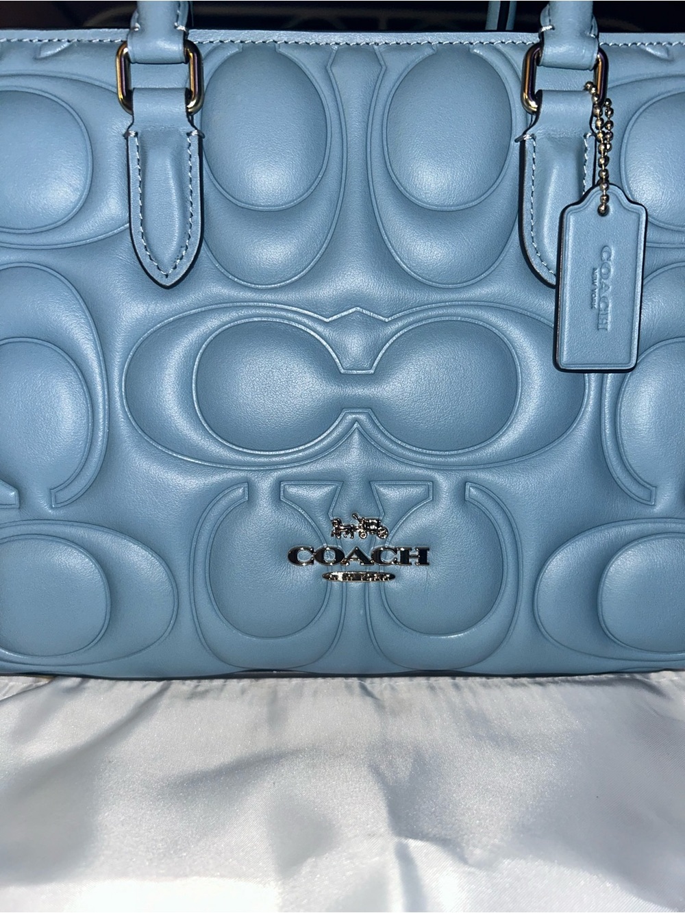 Coach Light Blue Quilted Signature Tote with Leather Tag